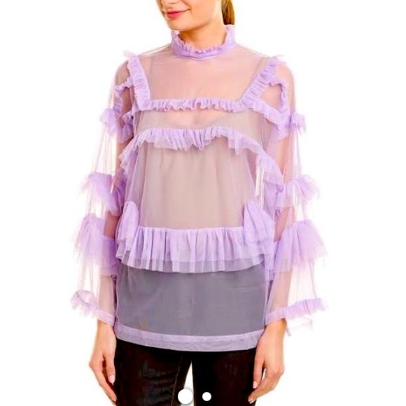 Tops - Beautiful ruffle long sleeves mesh top